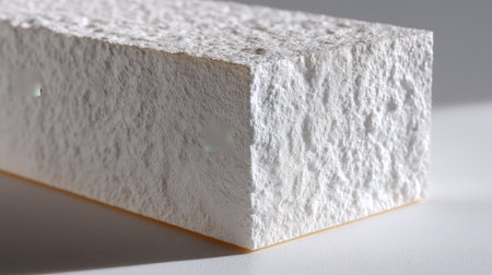 A close-up view of a textured white block showcasing light shadows and highlights, ideal for backgrounds in design projects or art compositions.の素材