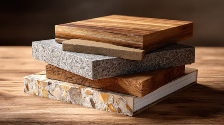 A visually appealing stack of various natural materials including wood and stone, showcasing a mix of textures and colors suitable for design and craft projects.の素材