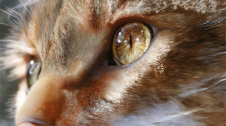 This captivating close-up photograph showcases a cat's eye, revealing intricate patterns and vivid colors. The image highlights the stunning detail and beauty of feline features in natural light.の素材