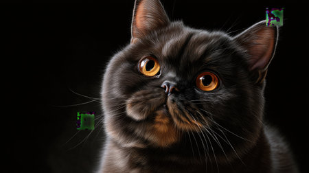 This captivating portrait features a cute black cat with striking golden eyes, exuding charm and serenity. The soft fur and expressive gaze make it perfect for animal lovers.の素材