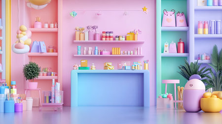 A vibrant and inviting craft store interior featuring colorful shelves filled with art supplies and creative tools, perfect for inspiring creativity and organization.の素材