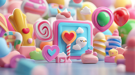 Explore a vibrant candy land filled with colorful sweets and whimsical treats. This playful scene evokes joy and creativity, perfect for cheerful designs.の素材