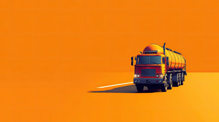 A striking image of a vibrant truck set against a bold orange background, showcasing the essence of transportation and industry. The truck symbolizes movement and logistics.の素材