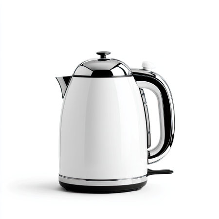 This elegant electric kettle boasts a glossy white finish and modern design, making it the perfect addition to any kitchen. Brew hot beverages effortlessly.の素材