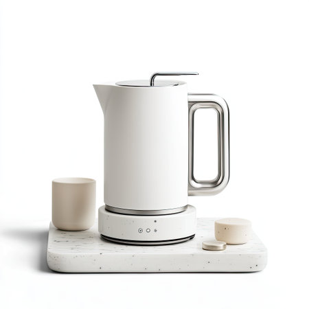 A sleek and modern electric kettle paired with minimalistic accessories, showcasing an elegant design perfect for contemporary kitchens and stylish decor.の素材
