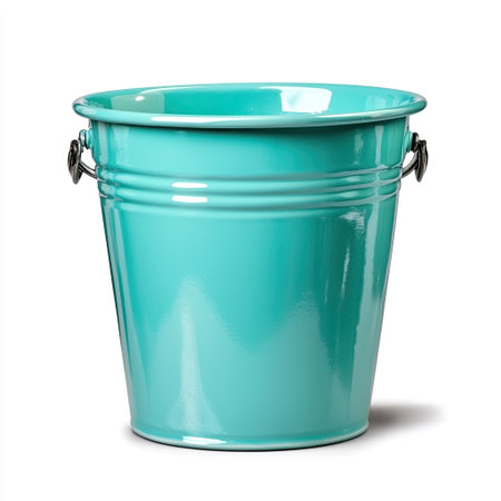 This vibrant turquoise metal bucket features a sturdy handle, perfect for storage or decorative use in a variety of settings. Ideal for events and home organization.の素材