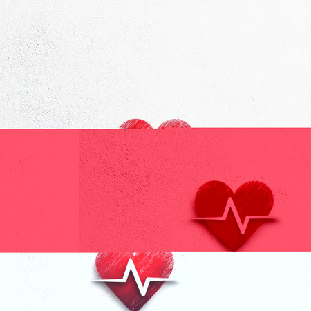 A striking red heart symbol with a lifeline graph set against a crisp white background, representing health, wellness, and vital connections.の素材