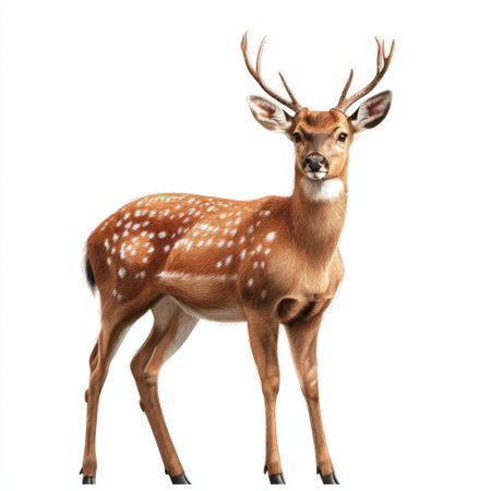 A stunning depiction of a stag standing proudly, showcasing its elegant form and intricate antlers against a white backdrop. Perfect for nature-themed projects.の素材