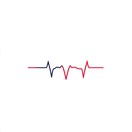 This abstract design showcases a red and blue heartbeat line, symbolizing health and life in a minimalist and modern style suitable for various medical and wellness themes.の素材