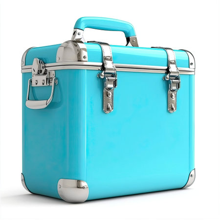 This vibrant turquoise suitcase combines a vintage aesthetic with modern functionality, making it an ideal choice for stylish travelers and organizers.の素材