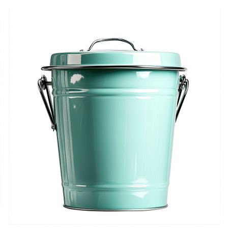 This stylish mint green metal trash bin features a durable lid and elegant design, perfect for enhancing home or office decor while managing waste effectively.の素材