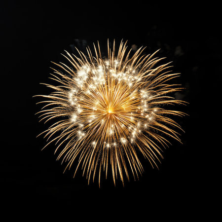 A stunning display of fireworks lights up the night sky in a colorful explosion, creating a festive atmosphere perfect for celebrations and special events.の素材