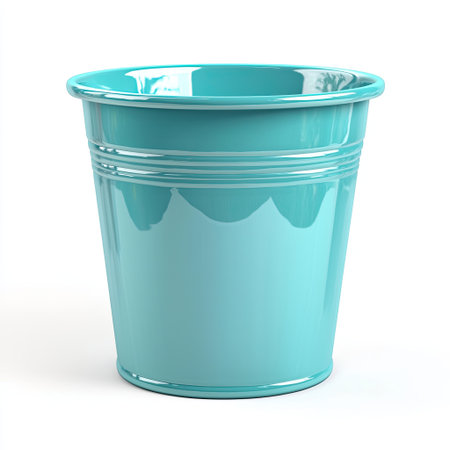 A vibrant turquoise plastic pot perfect for enhancing your home and garden decor. This stylish container features a glossy finish and a smooth design, ideal for plants or flowers.の素材