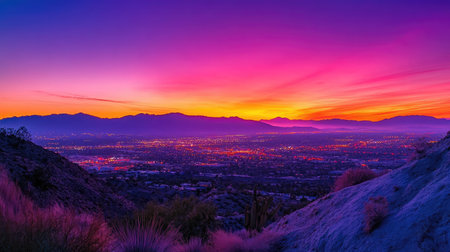 Clear sky at sunset, blending vibrant hues of orange, pink, and purpleの素材