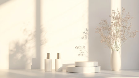 A product display setup on a plain white surface, ideal for e-commerceの素材