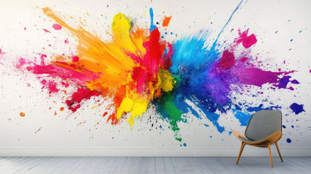 Abstract paint explosion with colorful streaks and splashes creating an energetic, high-definition wallpaper designの素材