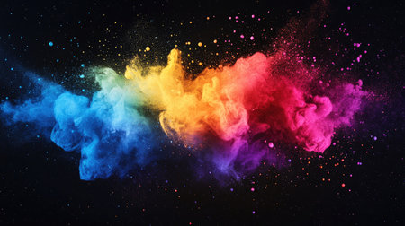 Artistic paint splash in bold colors creating a dramatic focal point against a sleek black background, perfect for wallpapersの素材