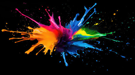 Abstract paint explosion with colorful streaks and splashes creating an energetic, high-definition wallpaper designの素材