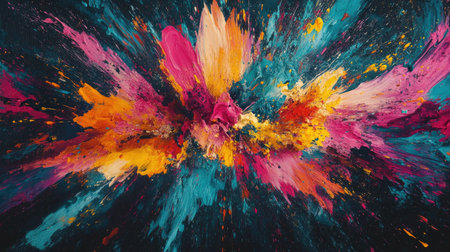 Colorful paint splash exploding on a dark surface, combining energy and precision in an 8K desktop wallpaper designの素材