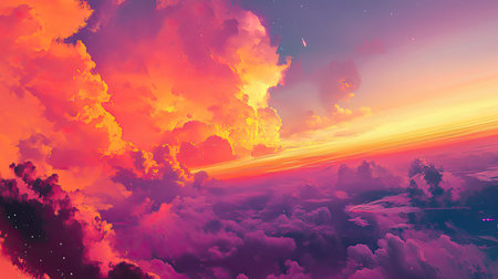 Clear sky at sunset, blending vibrant hues of orange, pink, and purpleの素材