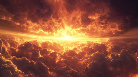 Dramatic cloudy sky with rays of sunlight breaking through the gapsの素材