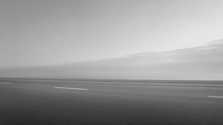 Deserted highway with smooth pavement and scenic surroundings, offering ample space for textの素材