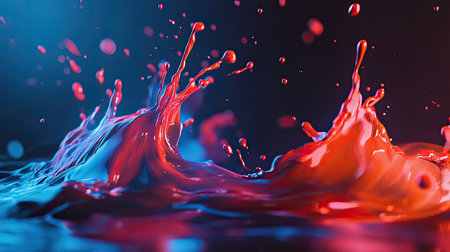 Dynamic paint splash in vivid colors, frozen in motion against a dark background, perfect for an 8K desktop wallpaperの素材