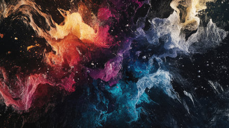 Multicolor paint splash frozen in intricate detail against a dark canvas, optimized for 8K desktopsの素材