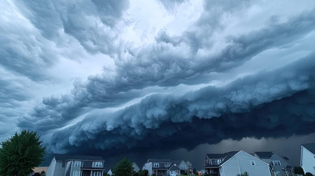 Overcast sky with heavy, gray clouds indicating an impending stormの素材