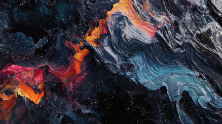 Multicolor paint splash frozen in intricate detail against a dark canvas, optimized for 8K desktopsの素材