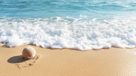 Gentle ocean waves roll onto a pristine sandy beach, creating a serene escape. The scene is perfect for relaxation and captures the beauty of nature.の素材