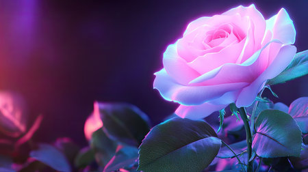 A stunning pink rose radiates a soft glow against a vibrant background, perfect for conveying beauty, love, and elegance in various creative projects.の素材