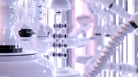 Explore a captivating scene of modern laboratory equipment that highlights the marriage of science and aesthetics, showcasing innovation in a sleek design.の素材