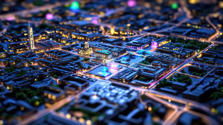 Stunning aerial view of a lively city at night, showcasing illuminated buildings and vibrant streets. A perfect blend of urban beauty and nighttime energy.の素材