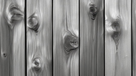 Elegant close-up image of weathered gray wooden planks showcasing unique textures and natural grains, perfect for backgrounds or design projects.の素材