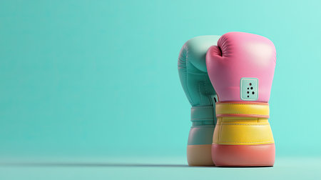 Vibrant and colorful boxing gloves set against a light blue background, showcasing a unique design that blends style with function. Perfect for fitness themes.の素材
