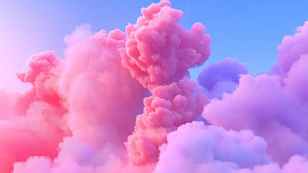 A mesmerizing display of fluffy pastel clouds creates a serene atmosphere, blending soft shades of pink, purple, and blue across the sky at sunset.の素材
