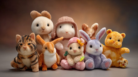 A delightful collection of plush toys showcasing various adorable animals, perfect for children and collectors. Soft textures and vibrant colors inspire joy and comfort.の素材