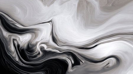 This abstract fluid design features smooth black and white swirls, creating a captivating artistic background ideal for various creative projects and designs.の素材