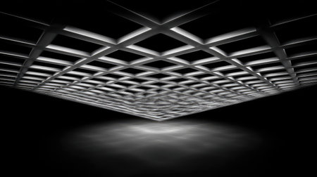This captivating abstract image showcases a grid pattern created by light on a dark background, emphasizing depth and geometric beauty in modern design.の素材
