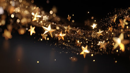 Explore a mesmerizing array of golden stars intertwined with sparkling dust. This dreamy background creates an enchanting atmosphere perfect for festive themes and magical projects.の素材