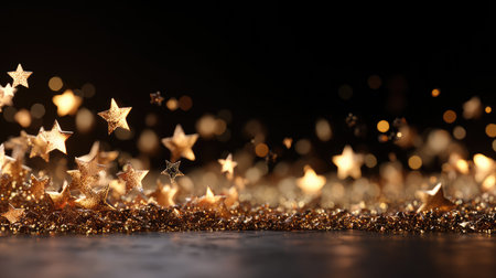 This captivating image features sparkling golden stars and shimmering lights, evoking a magical and festive atmosphere perfect for celebrations.の素材