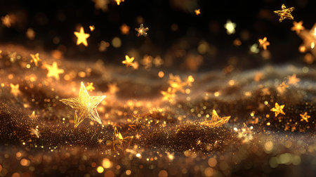 An enchanting scene featuring glimmering golden stars scattered against a dark backdrop, evoking a magical and dreamy atmosphere perfect for festive occasions.の素材
