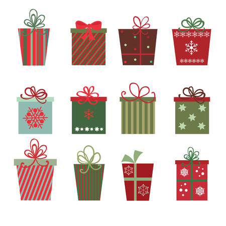 A site of twelve Christmas gifts on white backgroundのイラスト素材
