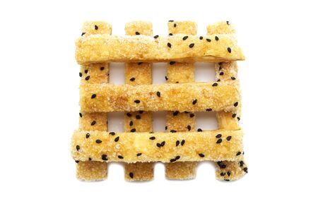 Pie or Bread stick with black sesame isolated on white background.