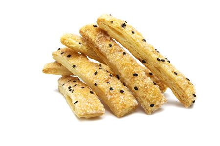 Pie or Bread stick with black sesame isolated on white background.の写真素材