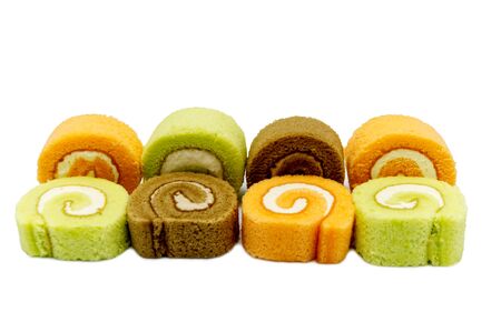 Jam rolls cake isolated on white background.の写真素材