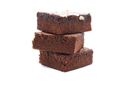 Pile of Chocolate brownie with sliced almond nuts toppings isolated on white background. の写真素材