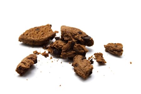 Cookies with chocolate chip flavored. Some broken and crumbs of crunchy delicious sweet meal and...