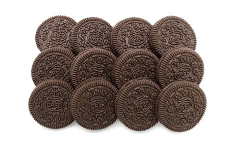 LAMPHUN, THAILAND - MARCH 22, 2019: Oreo Biscuits isolated on white background. It is a sandwich...